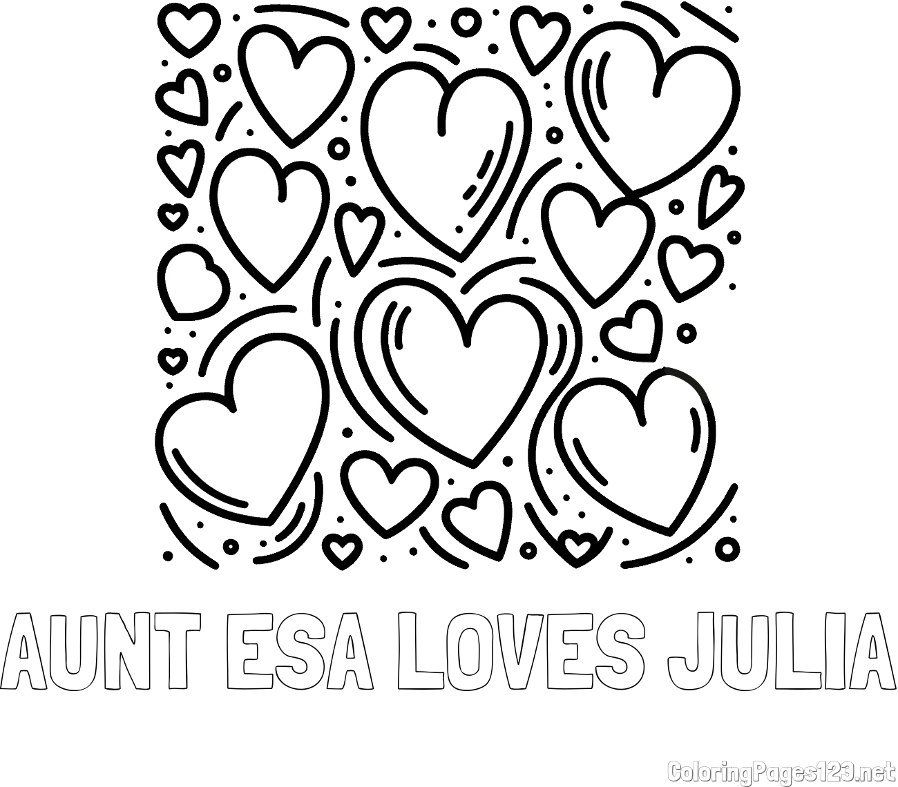 AUNT ESA LOVES JULIA Coloring Page and Free Printable Coloring Page of Hearts
