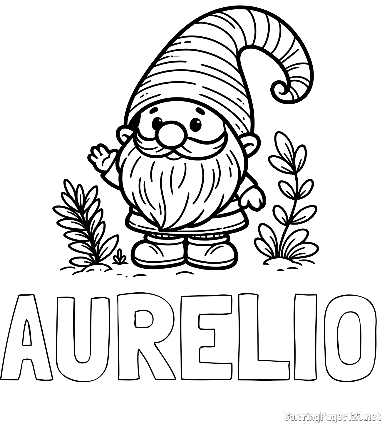 AURELIO Coloring Page and Cute Gnome Coloring Page