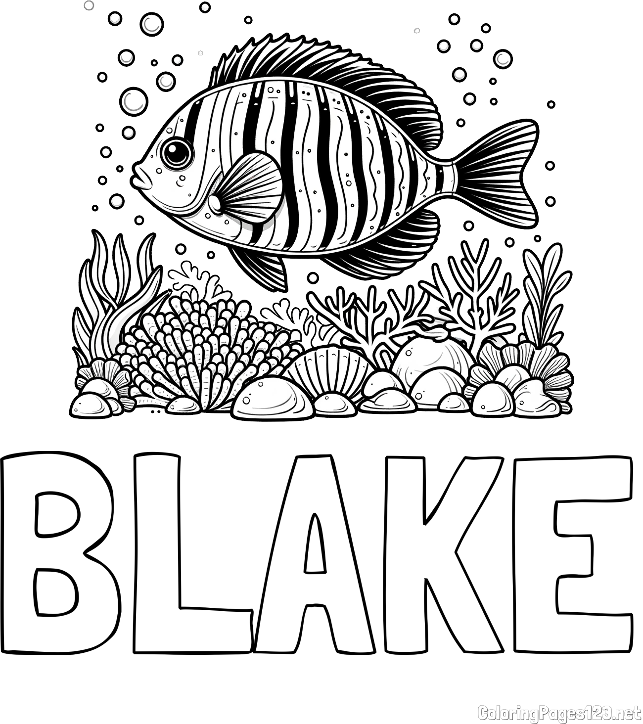 BLAKE Coloring Page and Free Coloring Page of a Large Fish