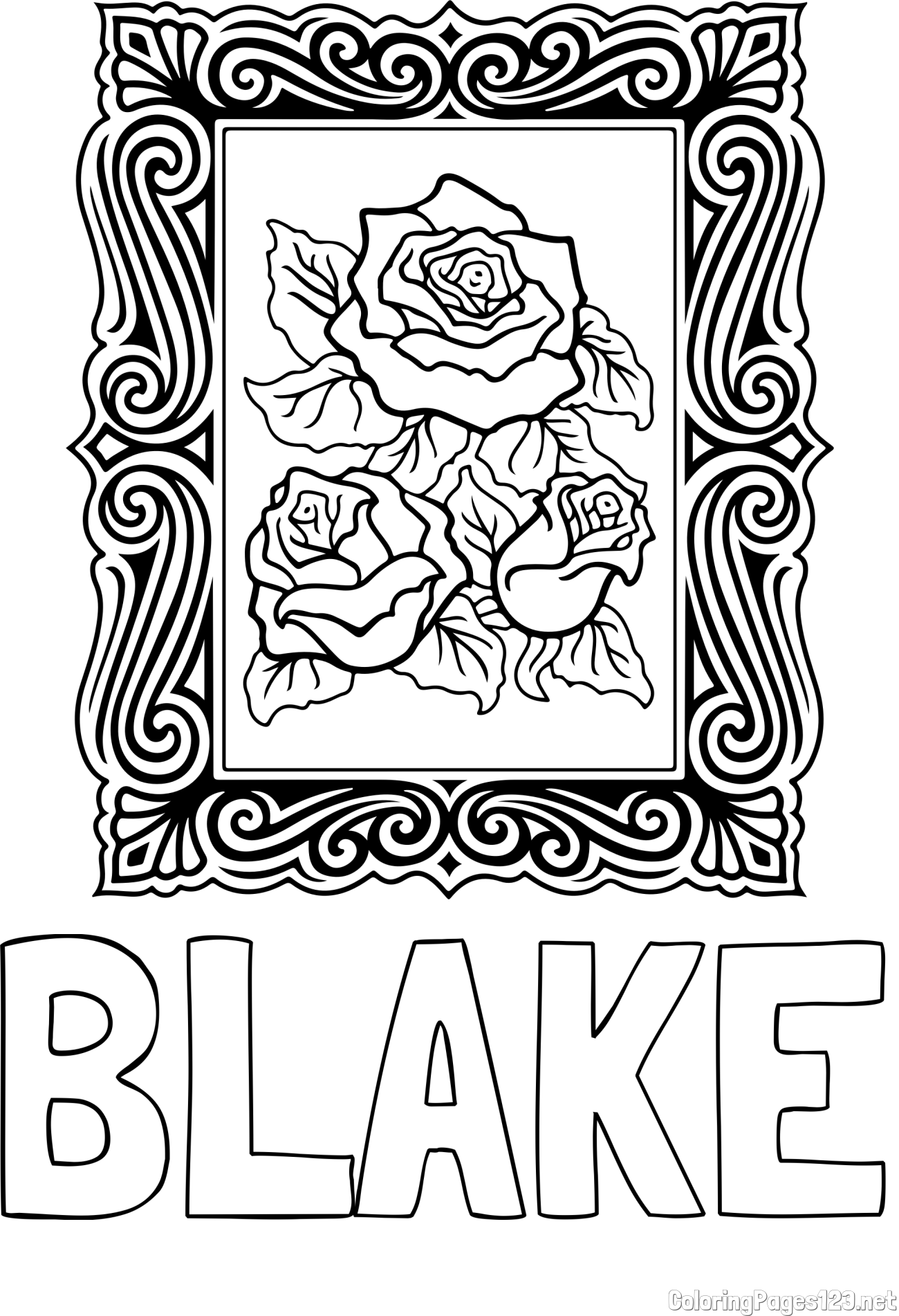 BLAKE Coloring Page and Rose Picture Coloring Page