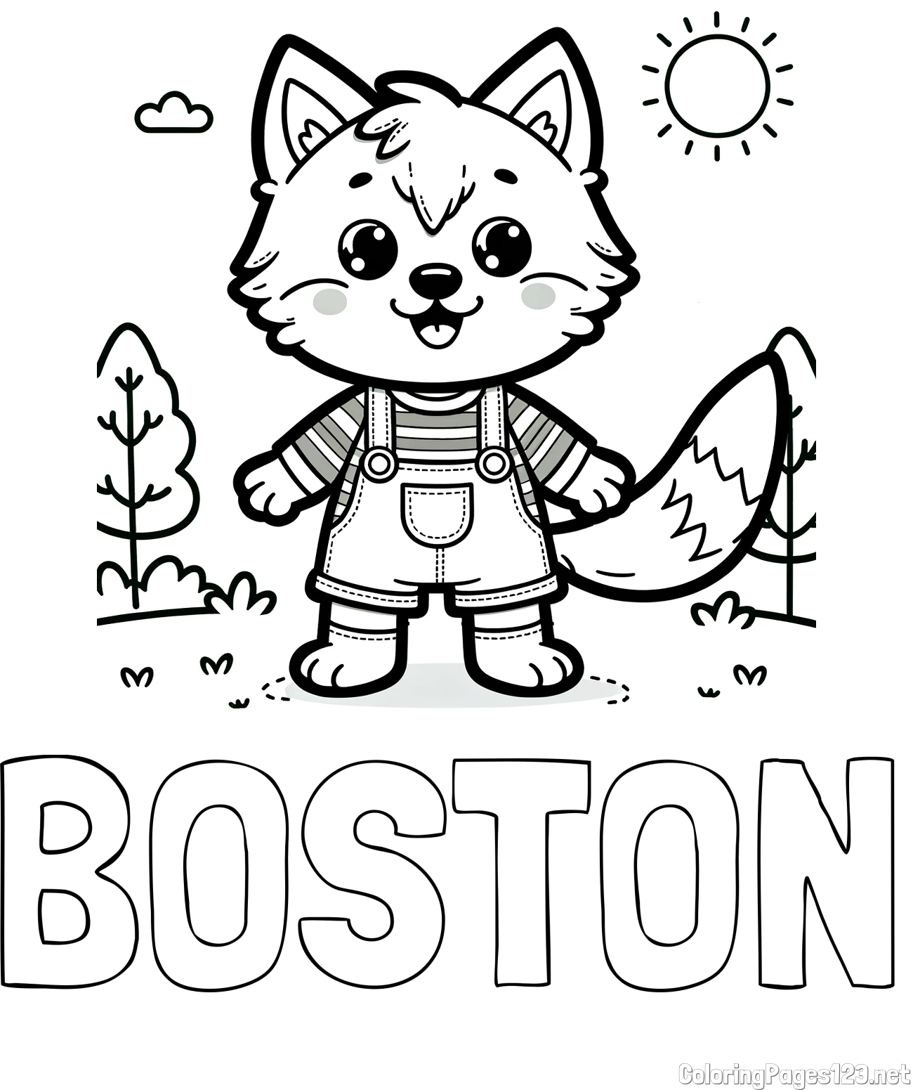 BOSTON Coloring Page and Cute Wolf Coloring Page