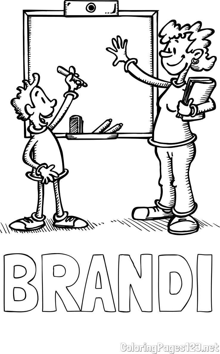 BRANDI Coloring Page and School Coloring Page of a Teacher and a Student