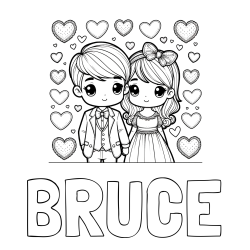 Online Created Coloring Page - BRUCE Coloring Page and Coloring Page of a Couple Surrounded by Hearts