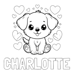 Online Created Coloring Page - CHARLOTTE Coloring Page and Coloring Page of a Cute Dog and Hearts
