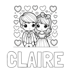 Online Created Coloring Page - CLAIRE Coloring Page and Coloring Page of a Couple Surrounded by Hearts