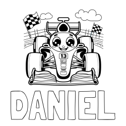 Online Created Coloring Page - DANIEL Coloring Page and Children's Coloring Page of a Smiling Formula One Car