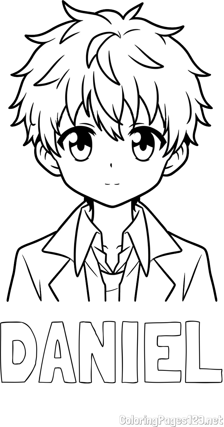 DANIEL Coloring Page and Coloring Page of a Cute Anime Boy