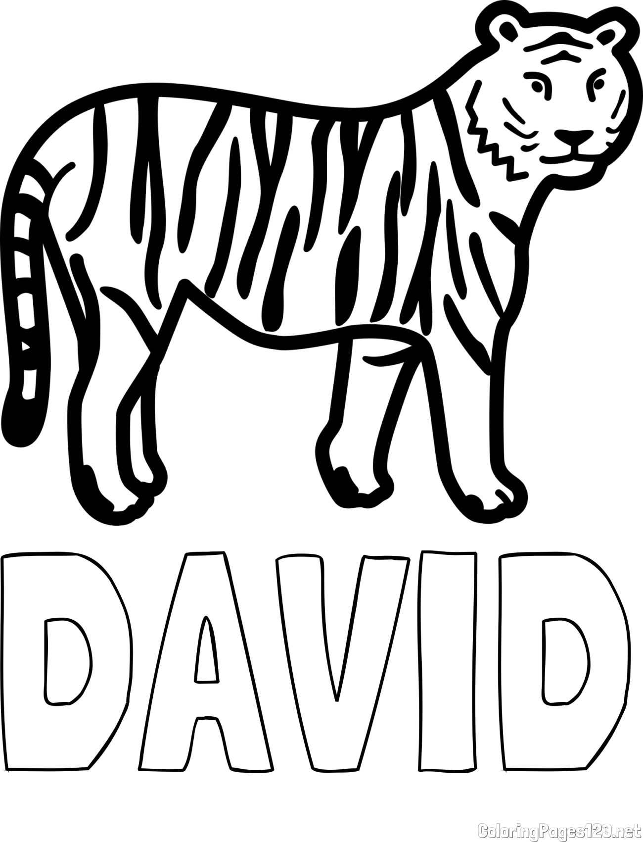 DAVID Coloring Page and Easy Tiger Coloring Page