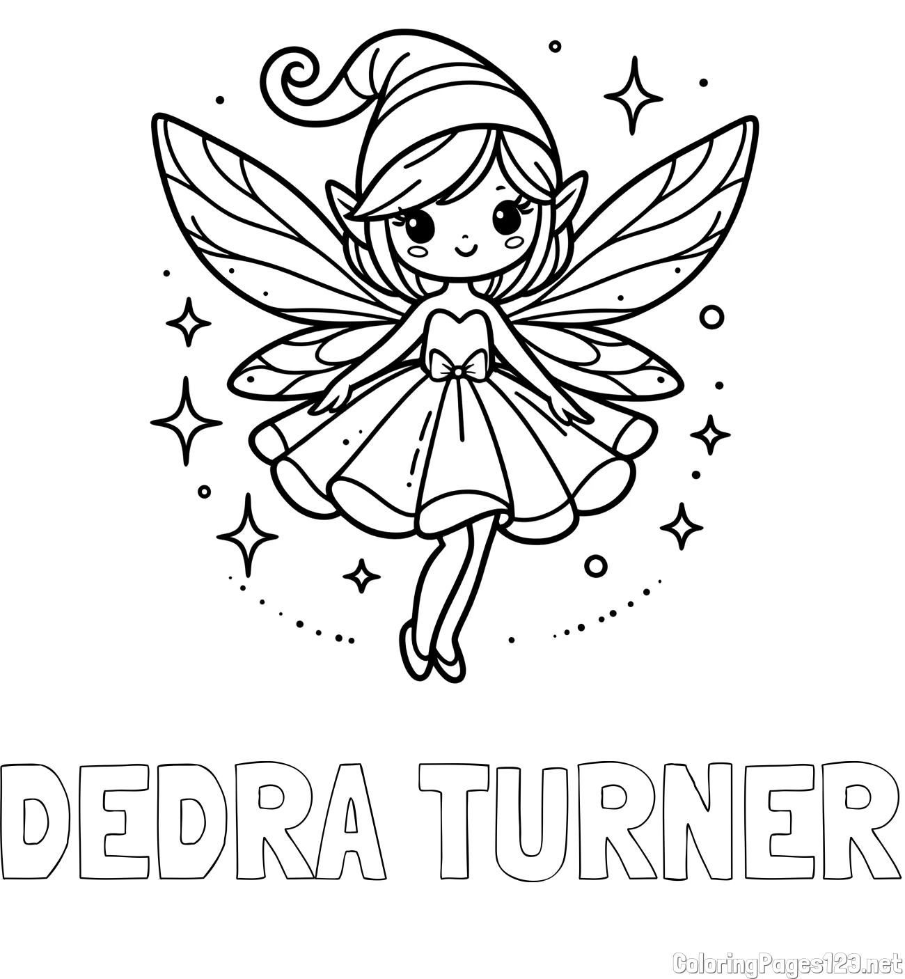 DEDRA TURNER Coloring Page and Children's Coloring Page of a Wonderful Fairy