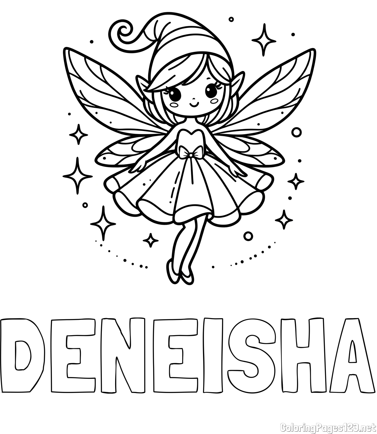 DENEISHA Coloring Page and Children's Coloring Page of a Wonderful Fairy