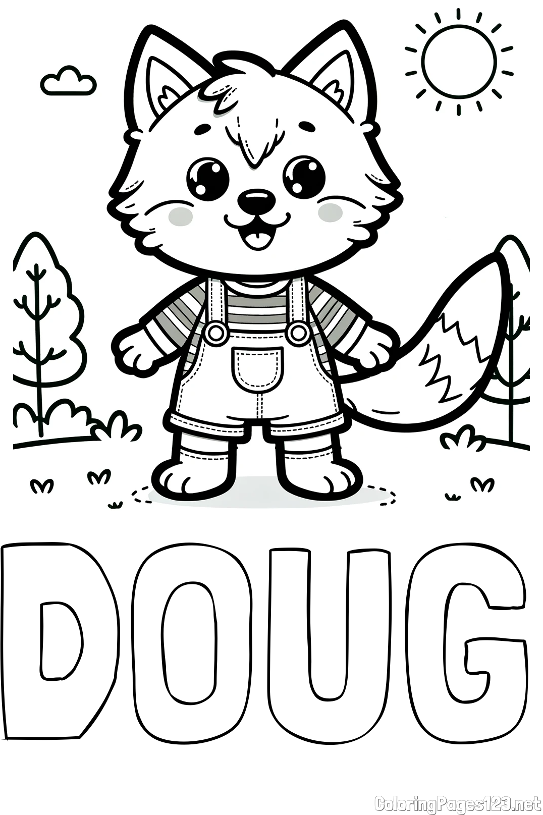 DOUG Coloring Page and Cute Wolf Coloring Page