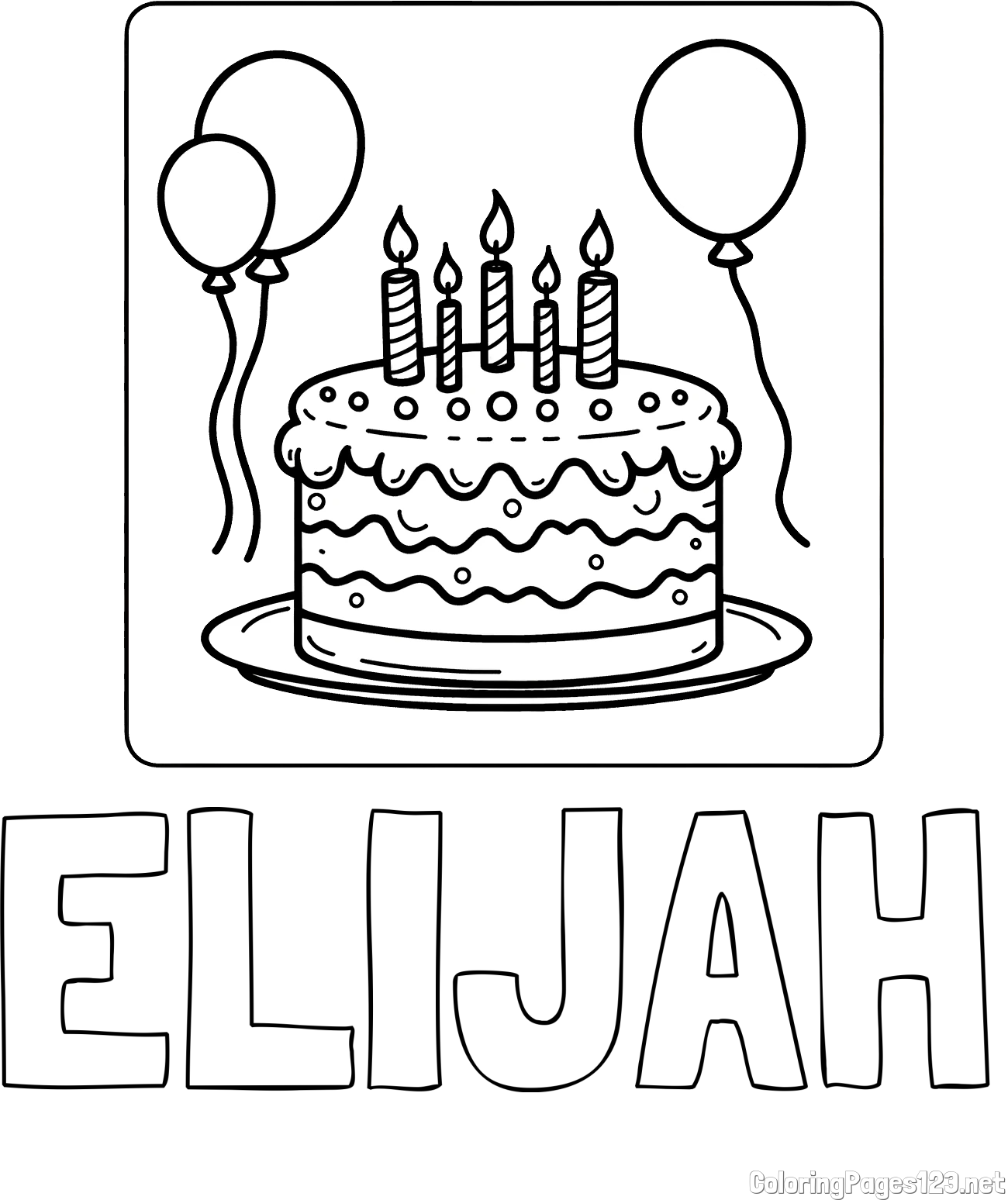 ELIJAH Coloring Page and 5th Birthday Cake Coloring Page