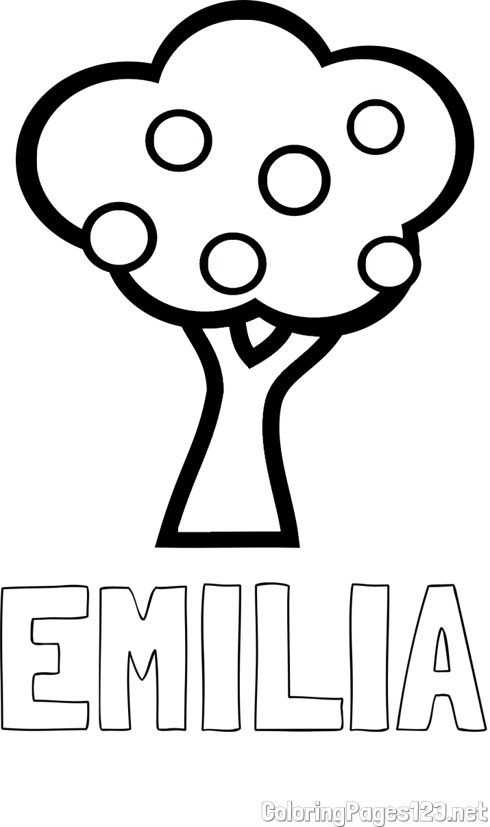EMILIA Coloring Page and Apple Tree Coloring Page