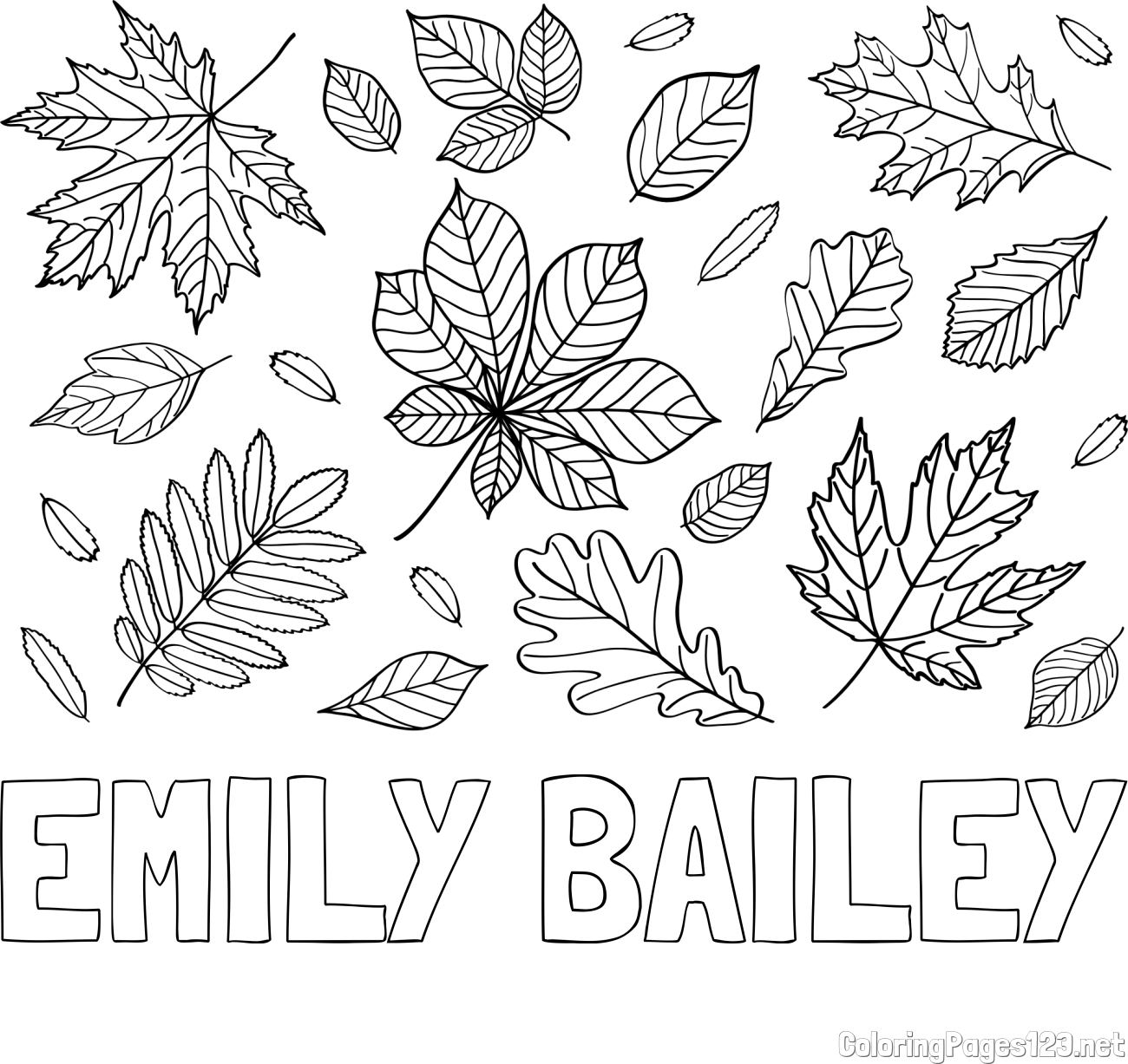 EMILY BAILEY Coloring Page and Autumn Leaves Coloring Page