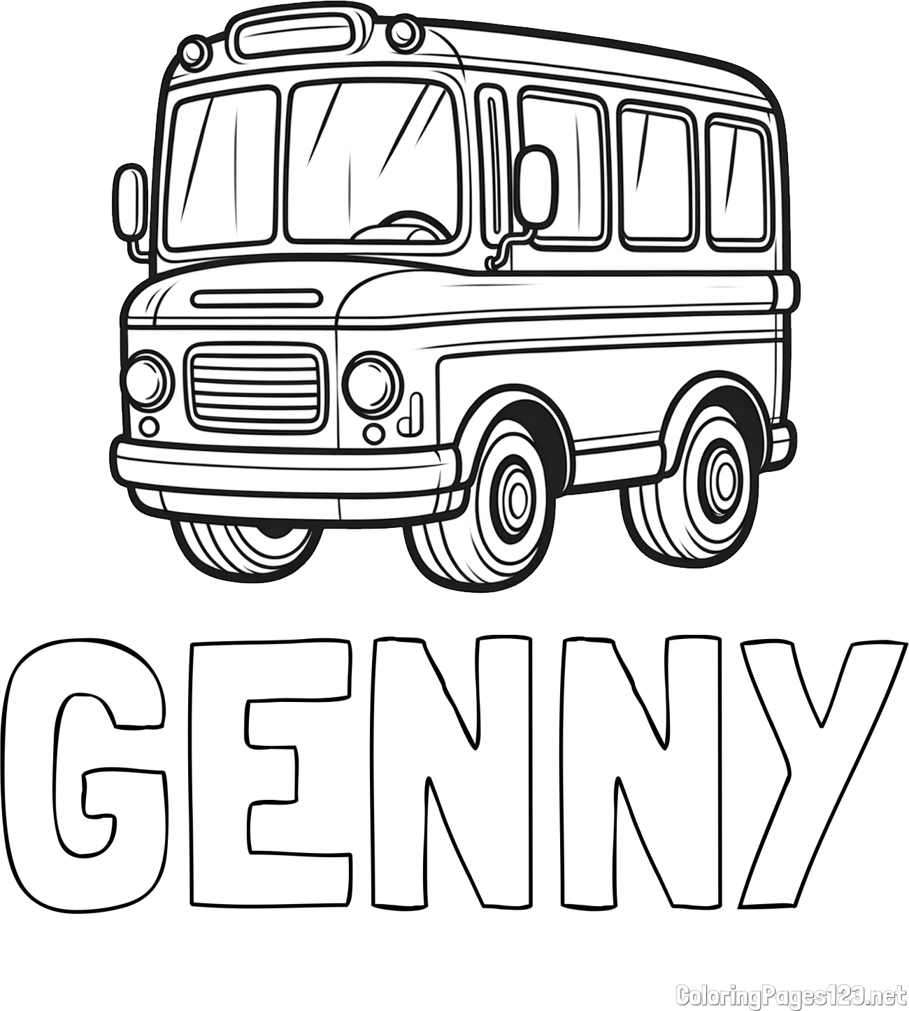 GENNY Coloring Page and Children's Coloring Page of a Bus