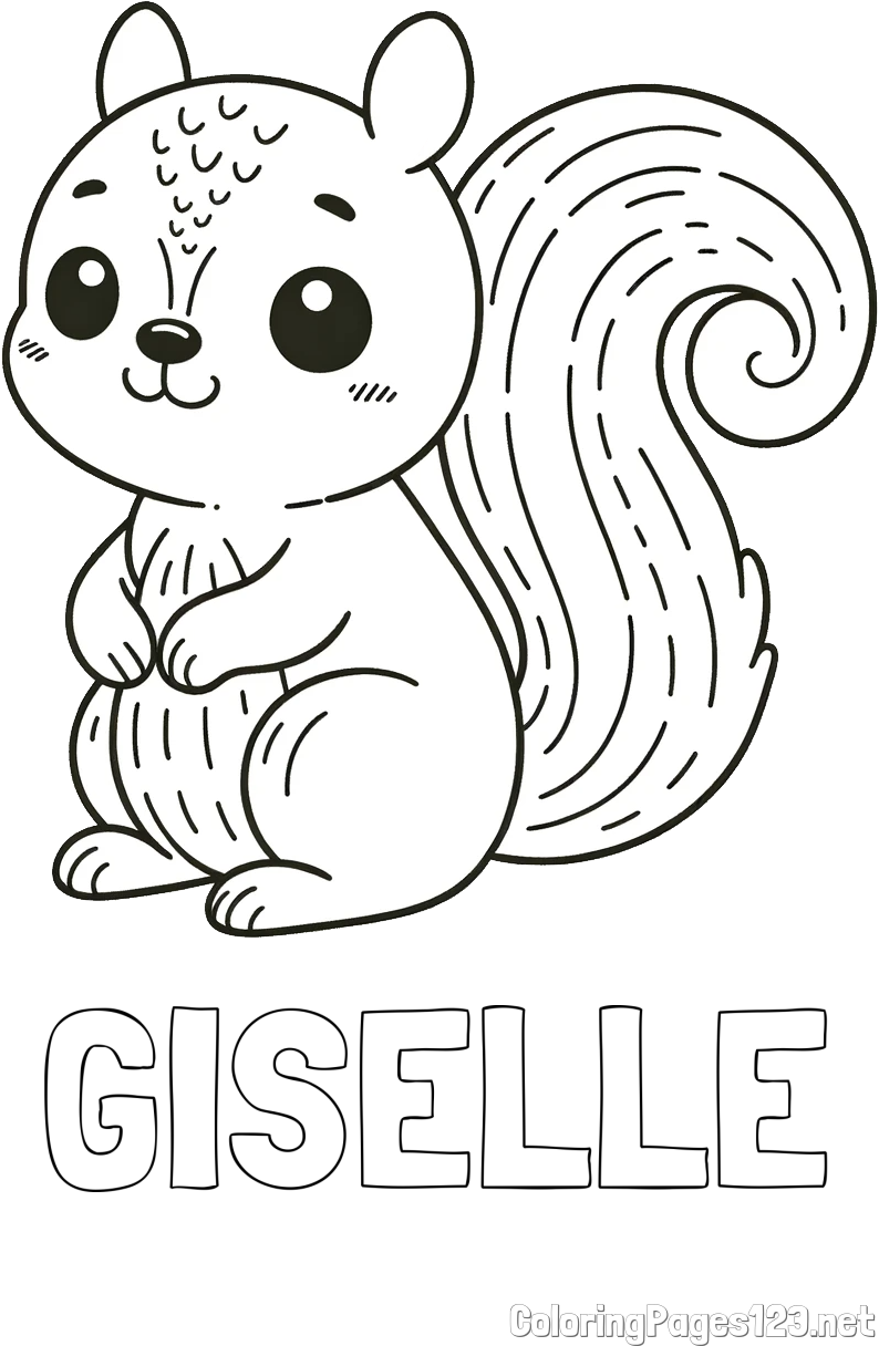 GISELLE Coloring Page and Easy Coloring Page of a Cute Squirrel