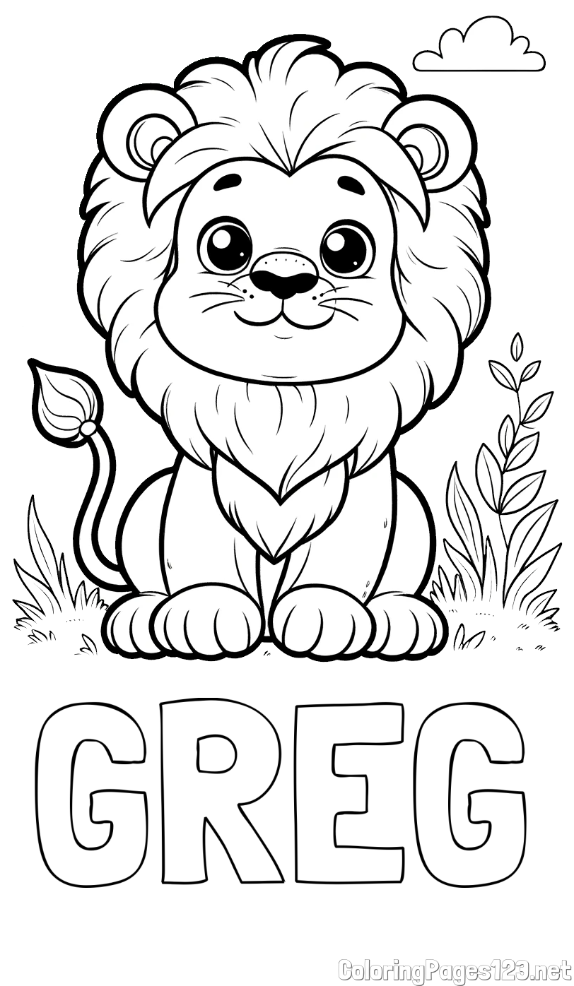 GREG Coloring Page and Cute Baby Lion Coloring Page