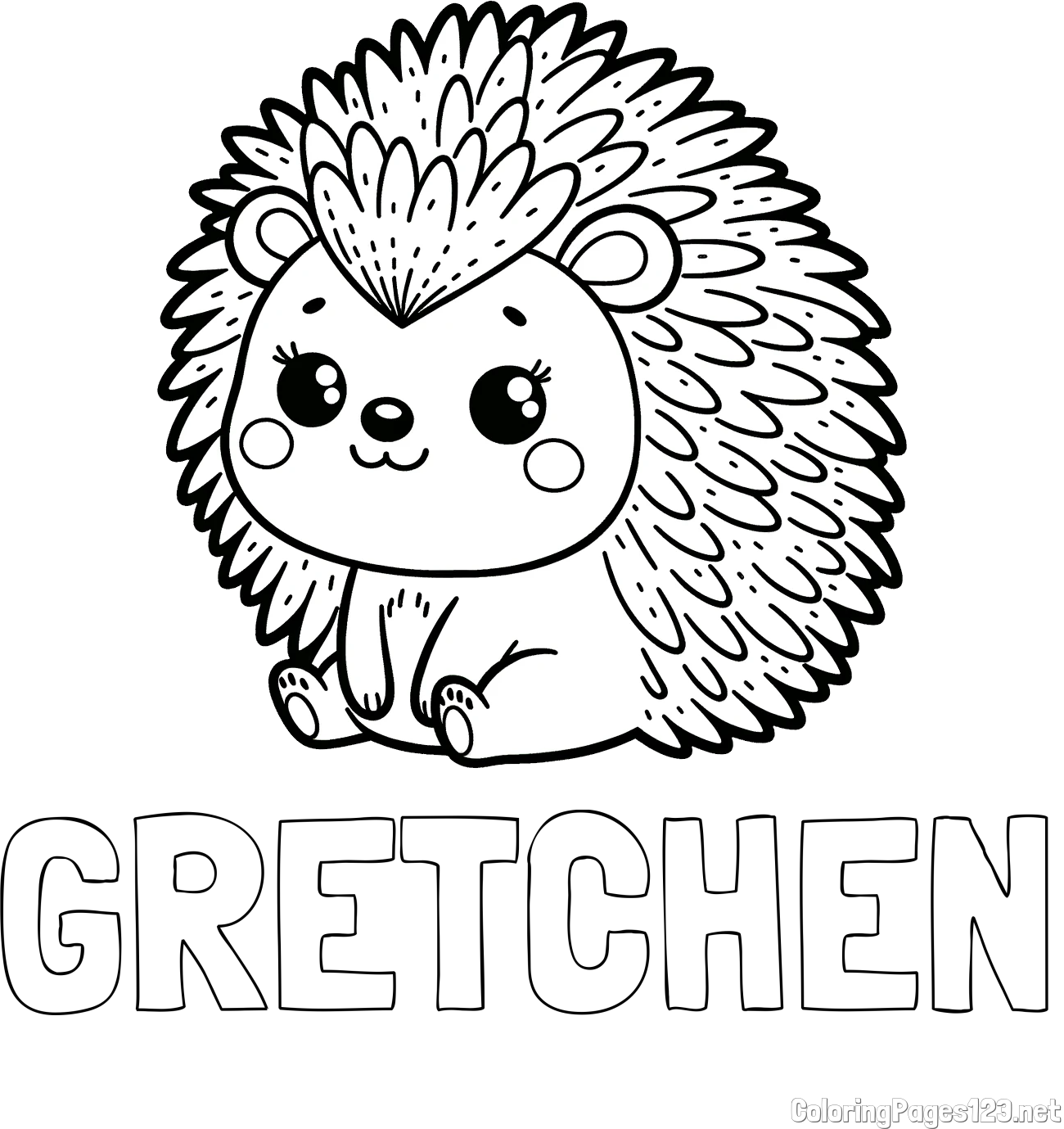 GRETCHEN Coloring Page and Cute Hedgehog Coloring Page