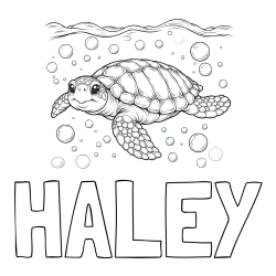 Online Created Coloring Page - HALEY Coloring Page and Coloring Page of a Sea Turtle Swimming in the Ocean