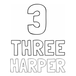 Online Created Coloring Page - HARPER Coloring Page and Coloring of the Number Three (3) with the Written Name