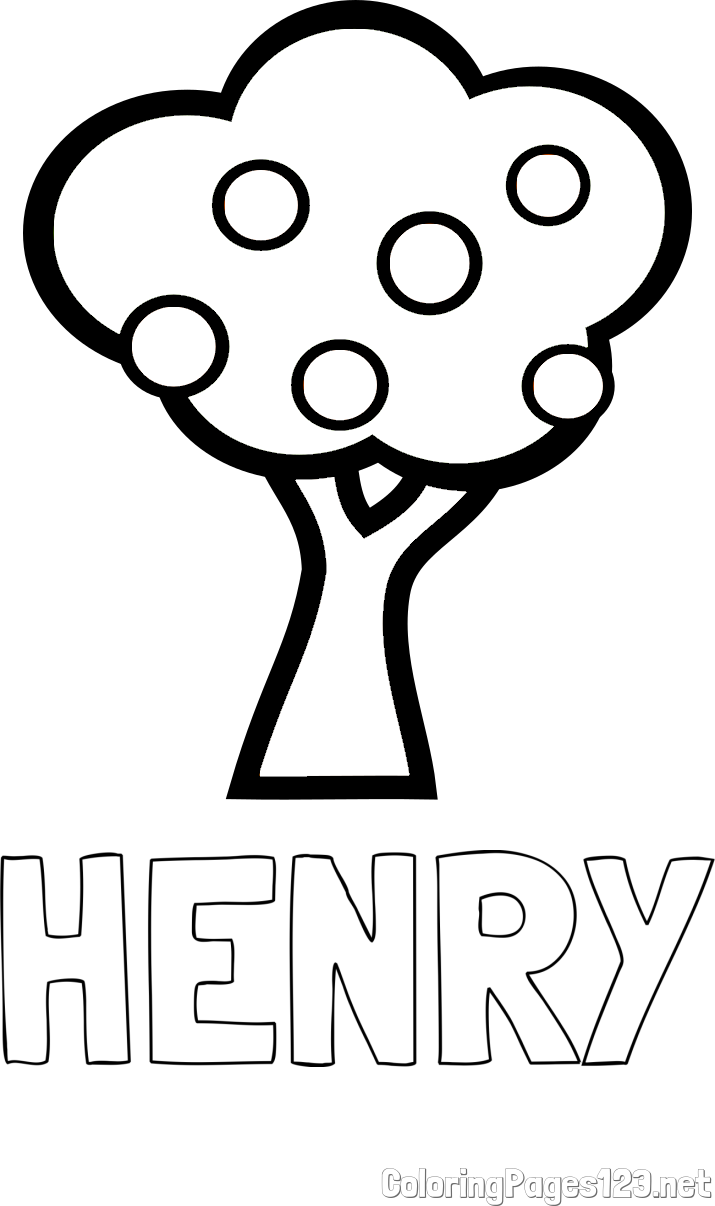 HENRY Coloring Page and Apple Tree Coloring Page