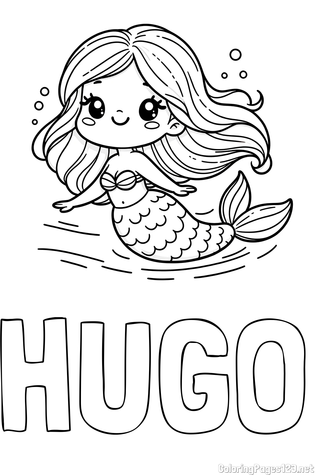 HUGO Coloring Page and Coloring Page of a Cute Mermaid