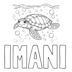 Online Created Coloring Page - IMANI Coloring Page and Coloring Page of a Sea Turtle Swimming in the Ocean