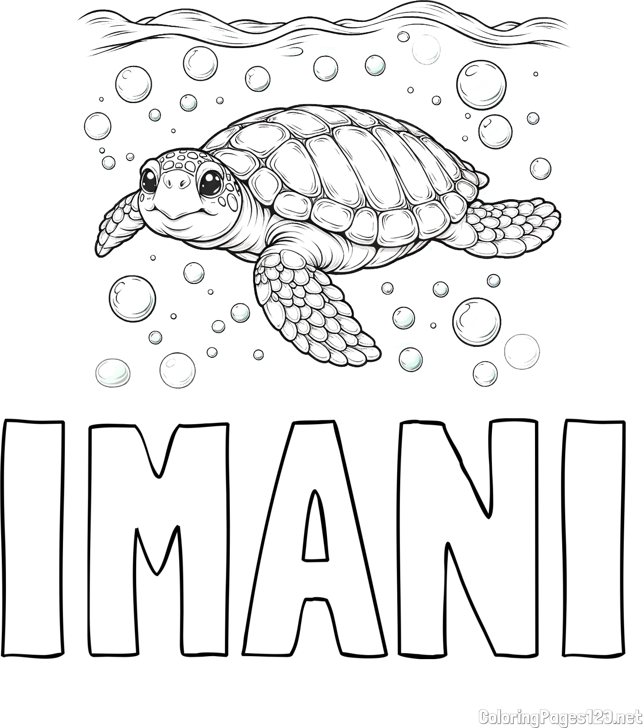IMANI Coloring Page and Coloring Page of a Sea Turtle Swimming in the Ocean