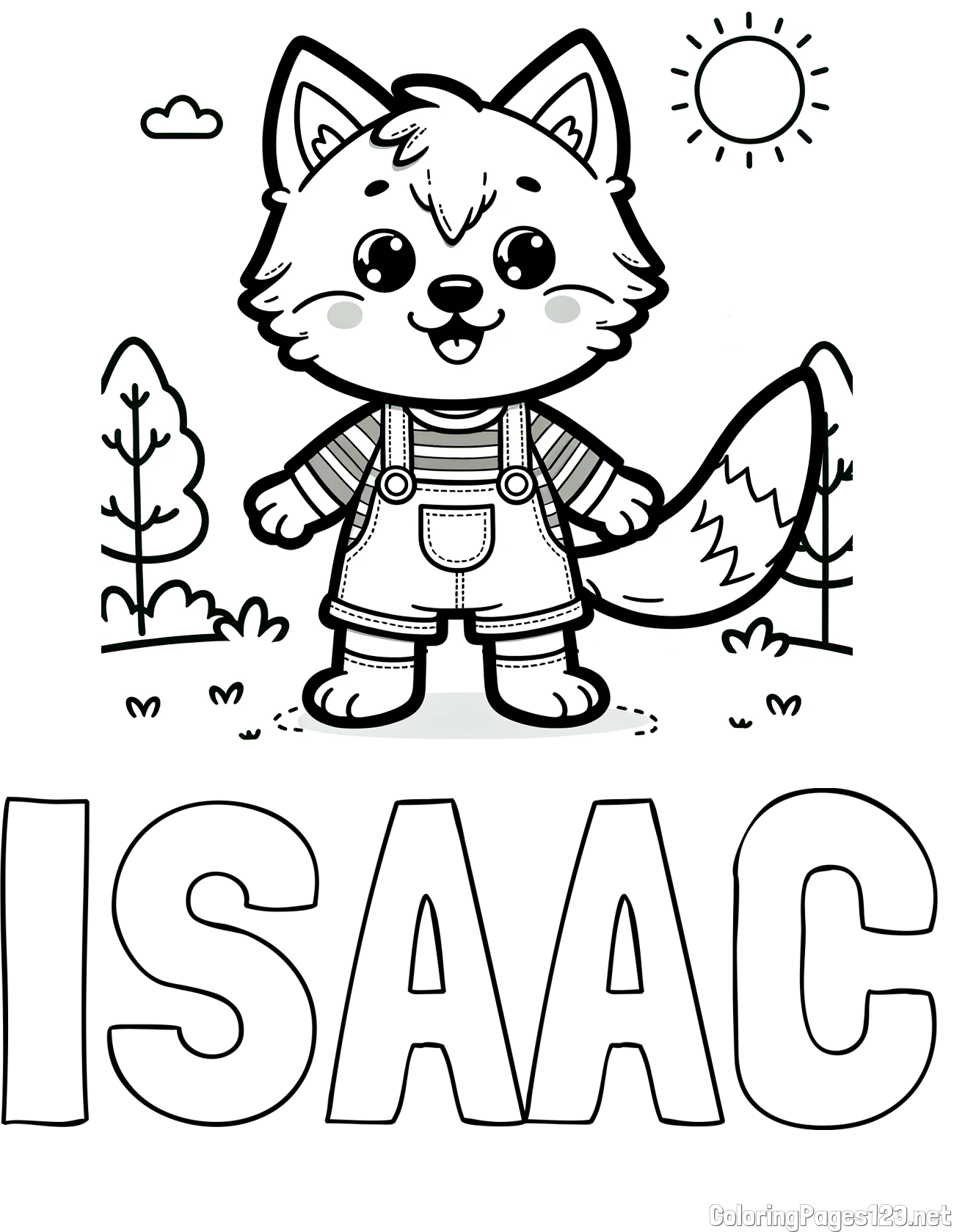 ISAAC Coloring Page and Cute Wolf Coloring Page
