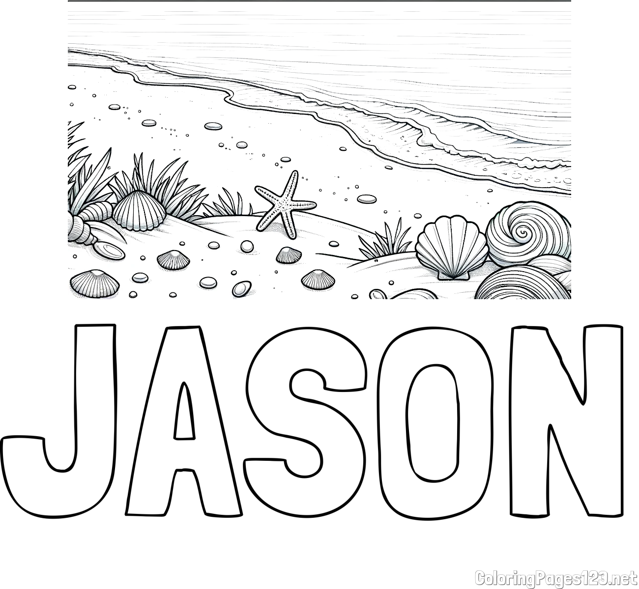 JASON Coloring Page and Beautiful Seashore Coloring Page