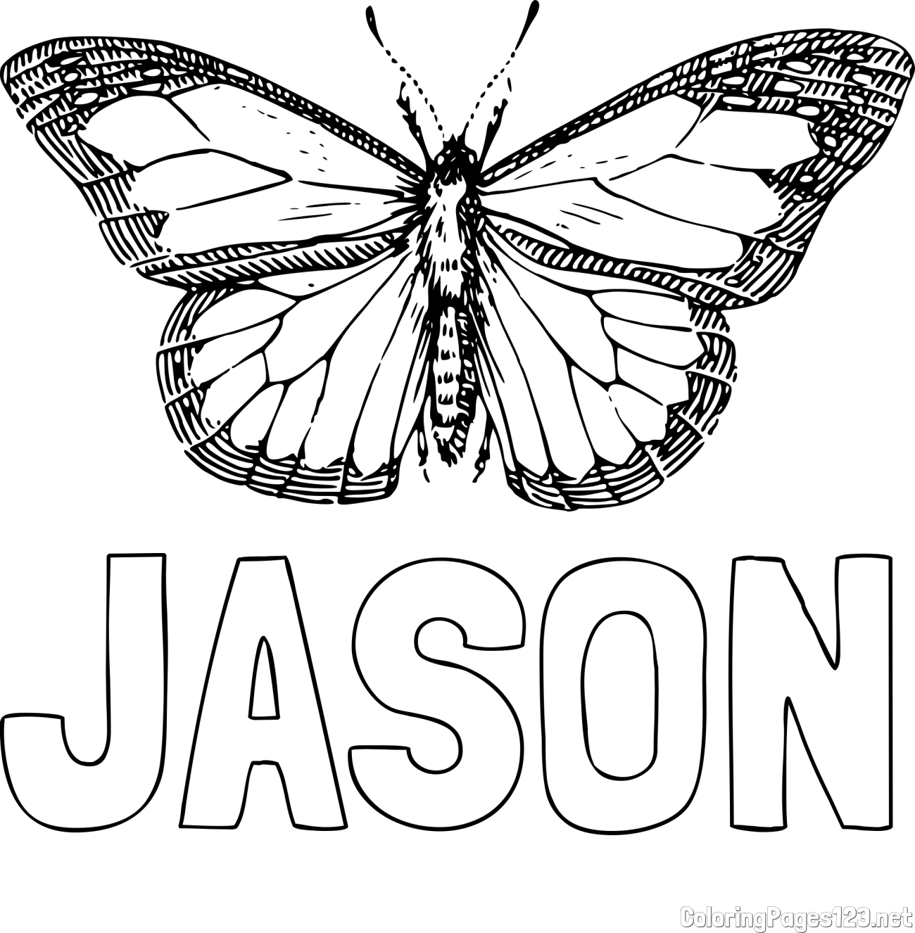JASON Coloring Page and Coloring Page of a Realistic Butterfly