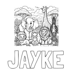 Online Created Coloring Page - JAYKE Coloring Page and Beautiful Animal Coloring Page - Lion Family, Elephant, Giraffe, and Zebra