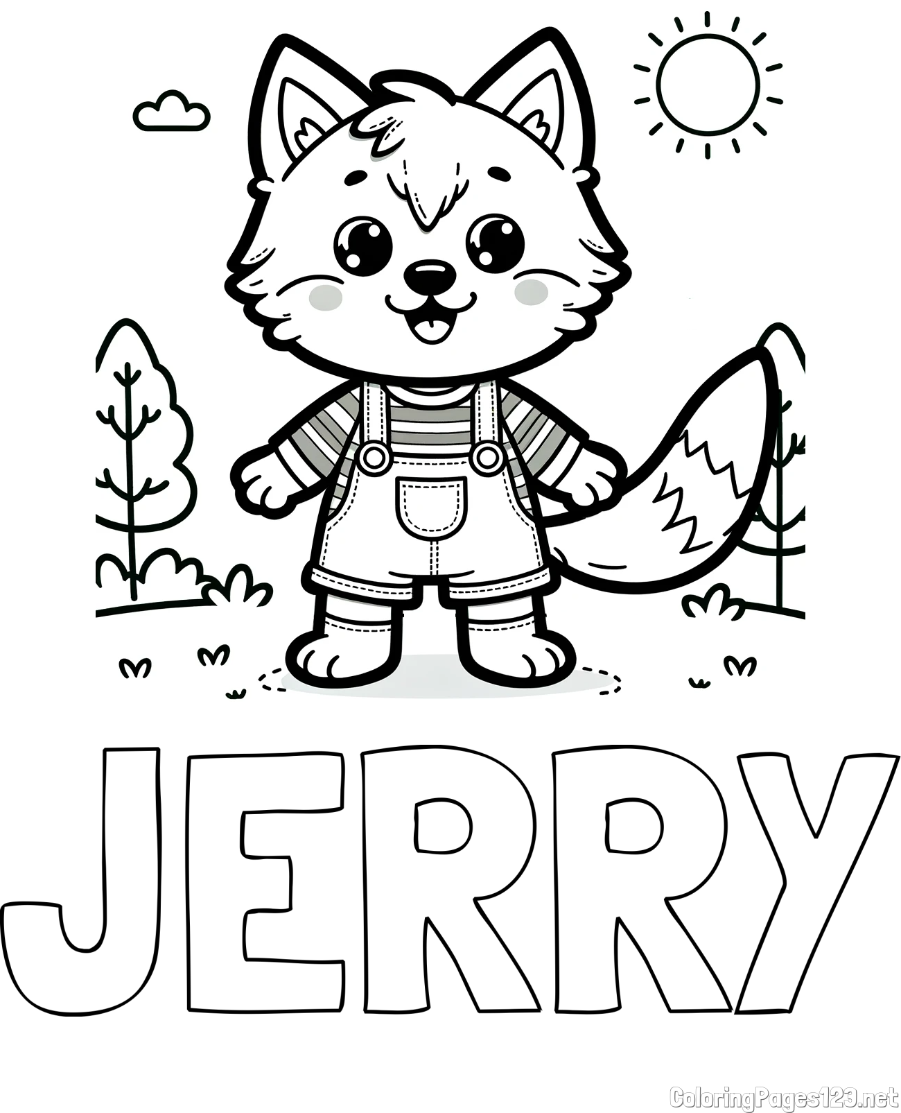 JERRY Coloring Page and Cute Wolf Coloring Page