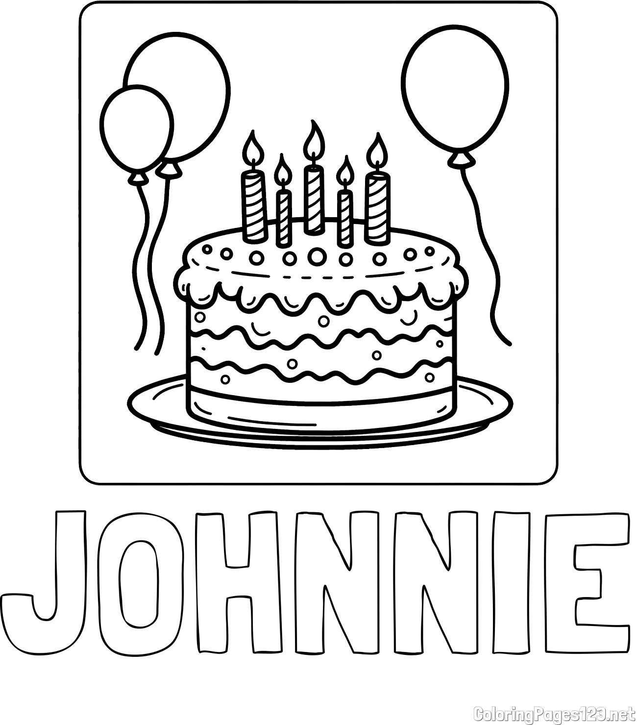 JOHNNIE Coloring Page and 5th Birthday Cake Coloring Page