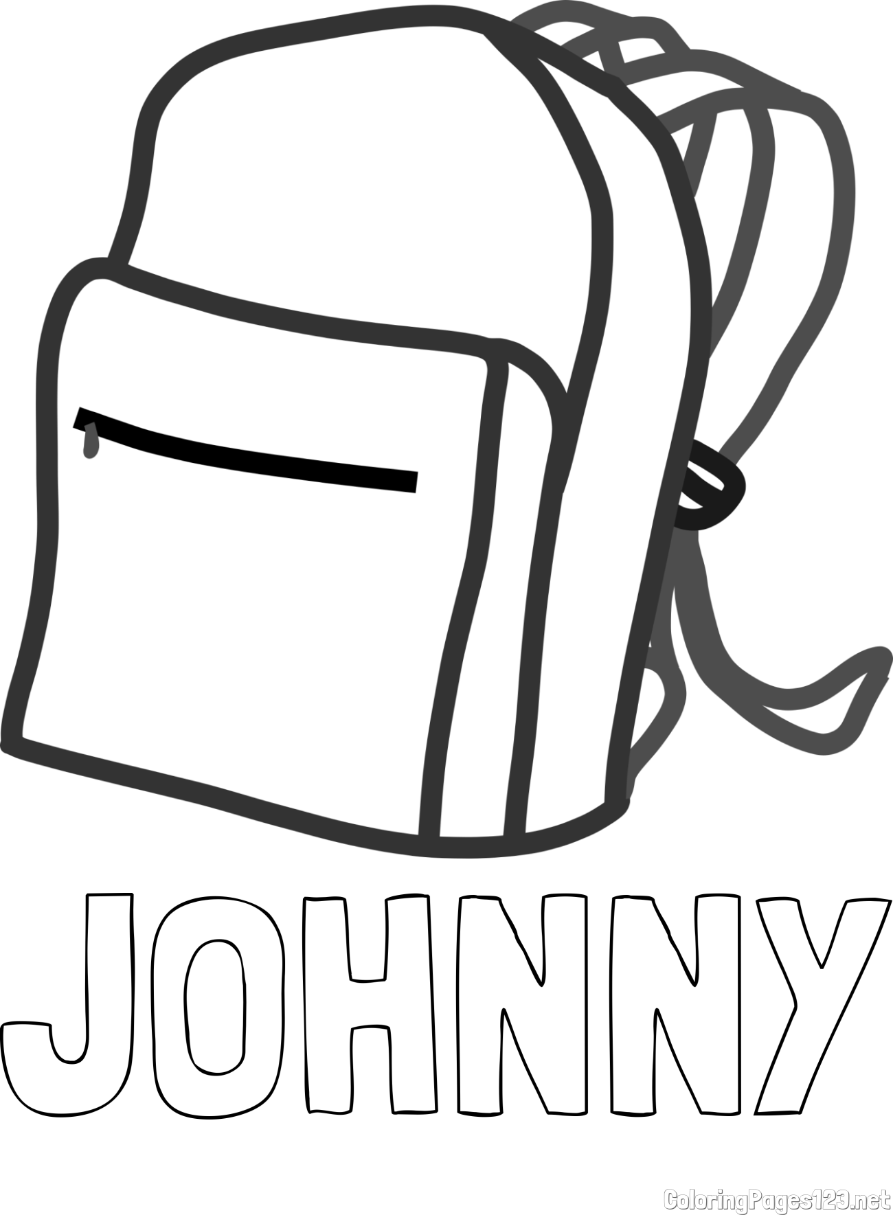 JOHNNY Coloring Page and School Backpack Coloring Page