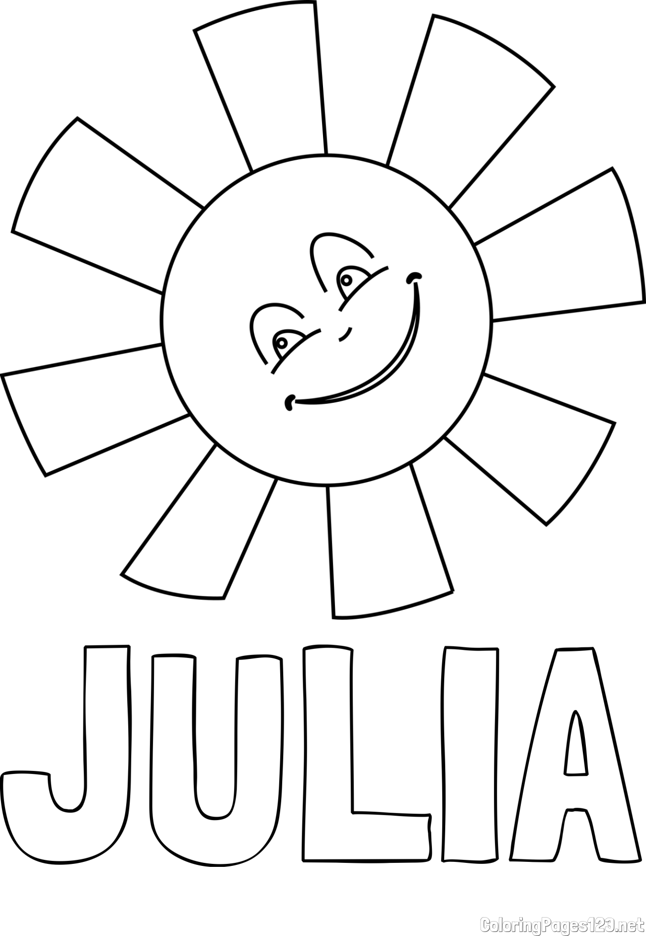JULIA Coloring Page and Smiling Sun Coloring Page for Kids