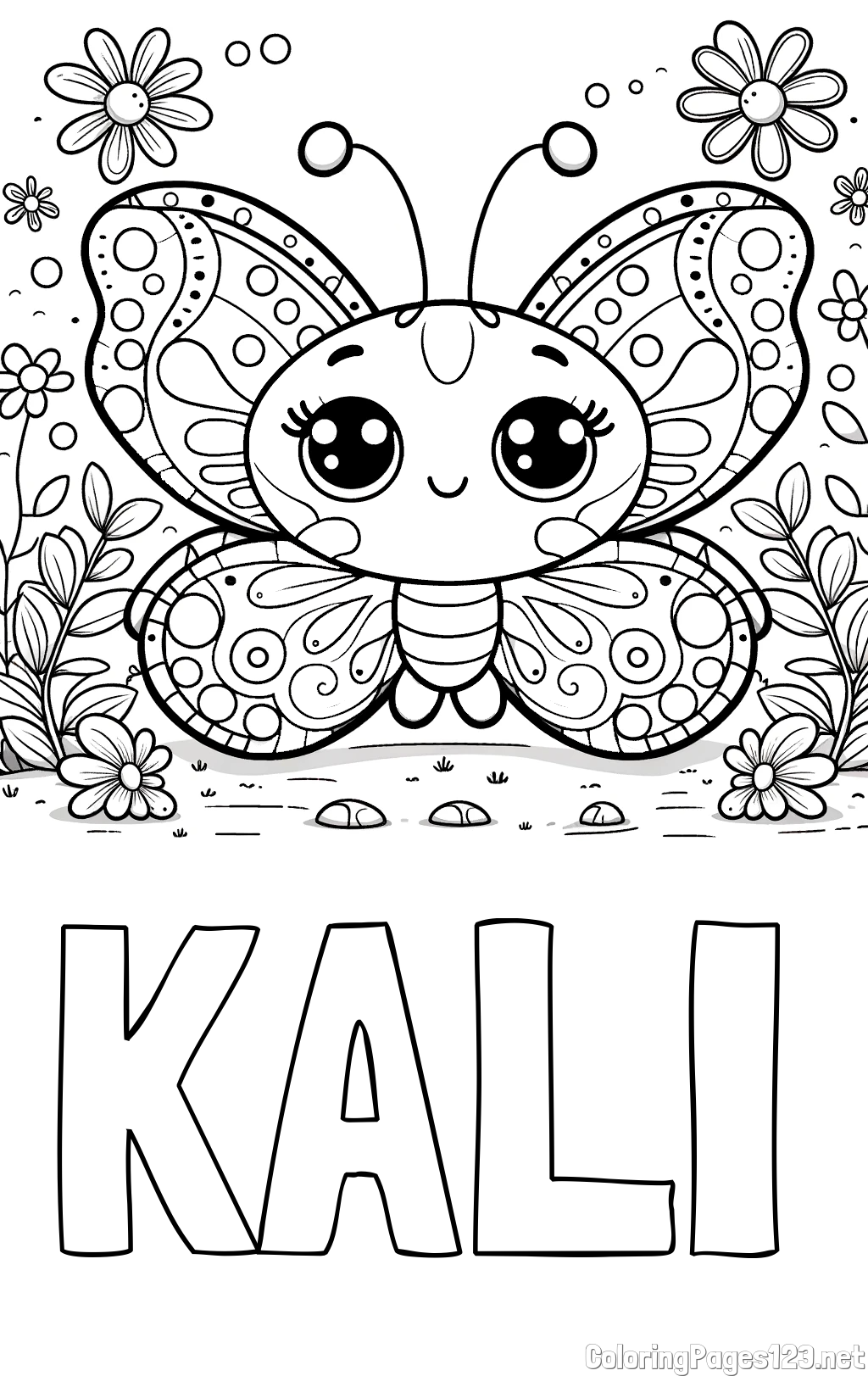 KALI Coloring Page and Cute Butterfly Coloring Page