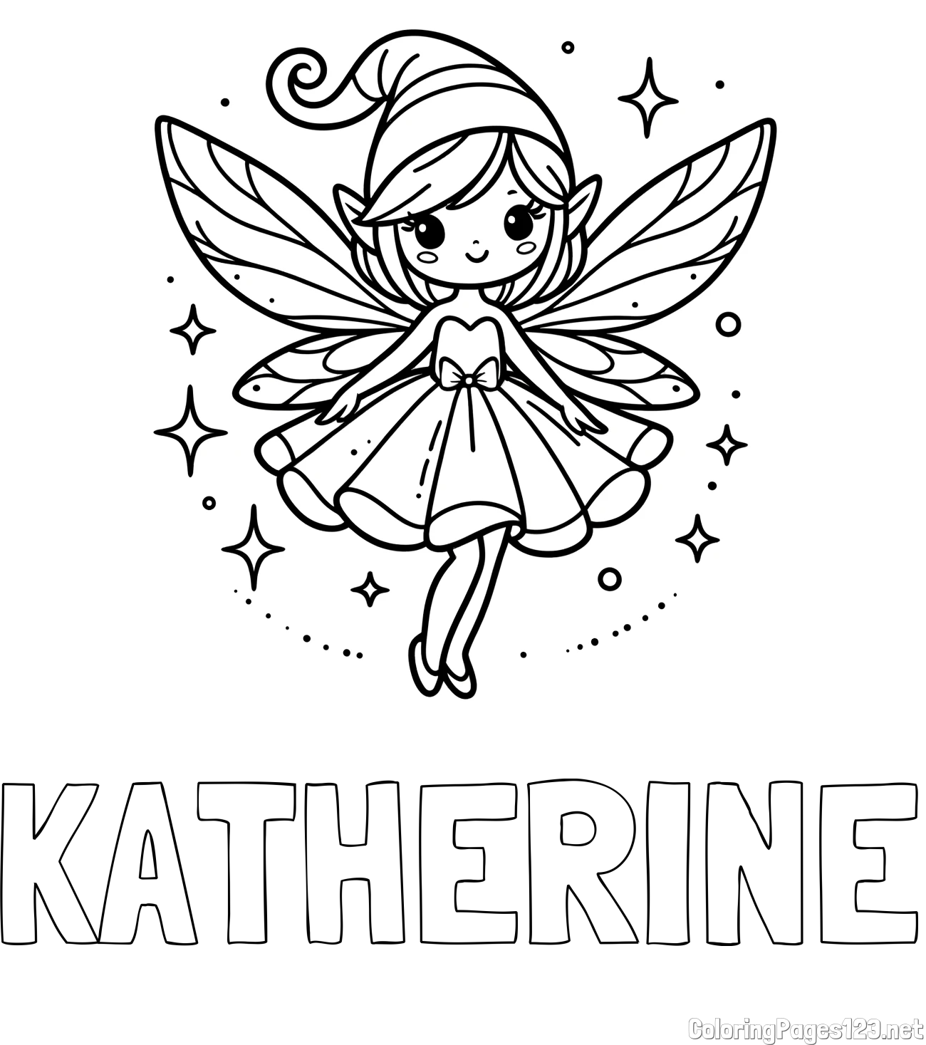 KATHERINE Coloring Page and Children's Coloring Page of a Wonderful Fairy