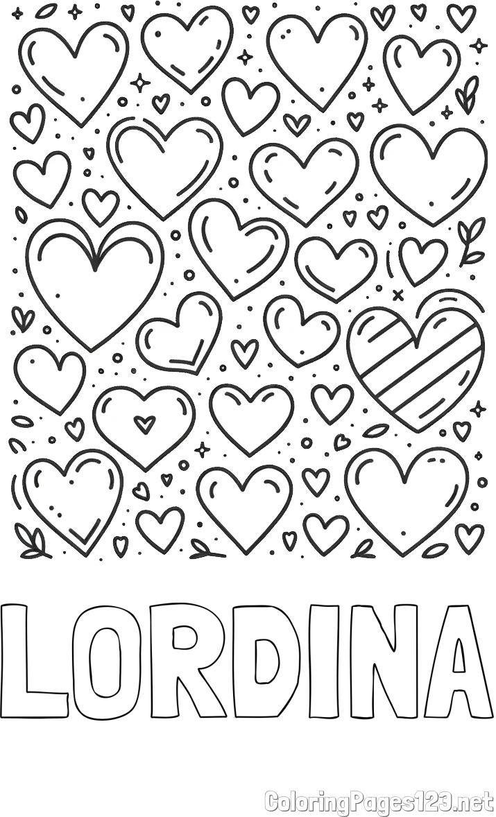 LORDINA Coloring Page and Children's Coloring Page of Many Hearts