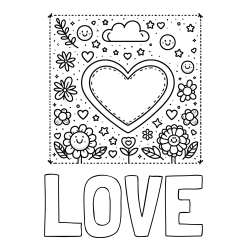 Online Created Coloring Page - LOVE Coloring Page and Free Printable Coloring Page of Heart and Flowers