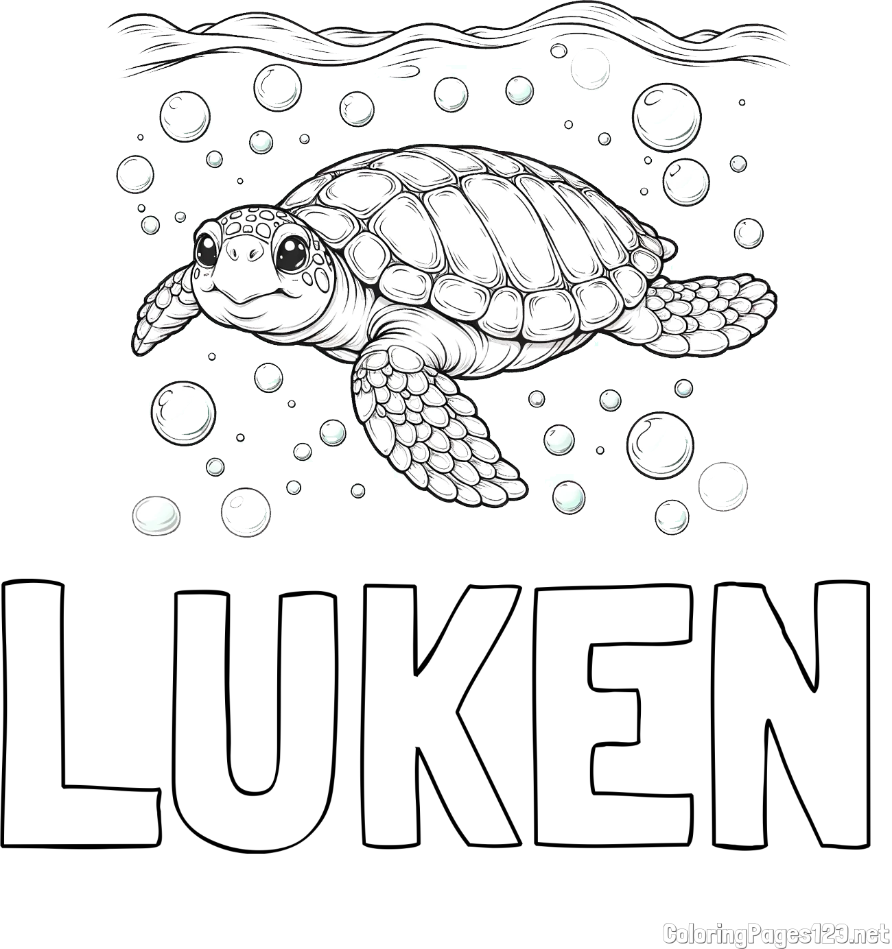 LUKEN Coloring Page and Coloring Page of a Sea Turtle Swimming in the Ocean