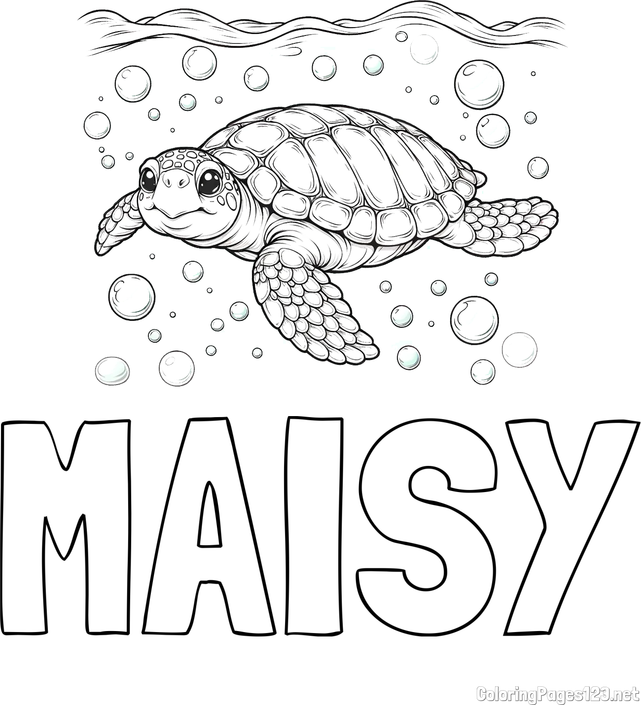 MAISY Coloring Page and Coloring Page of a Sea Turtle Swimming in the Ocean