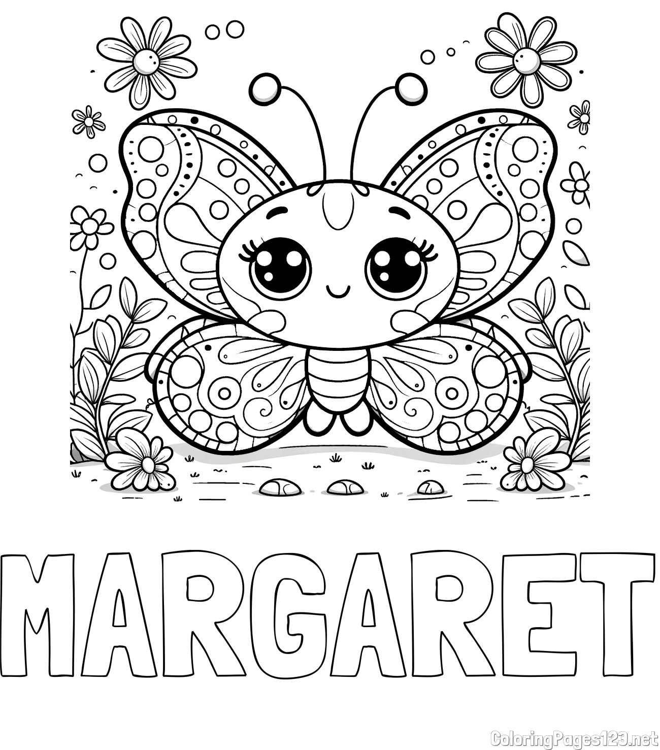 MARGARET Coloring Page and Cute Butterfly Coloring Page