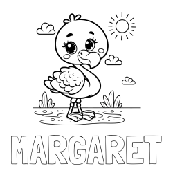 Online Created Coloring Page - MARGARET Coloring Page and Easy Coloring Page of a Cute Flamingo