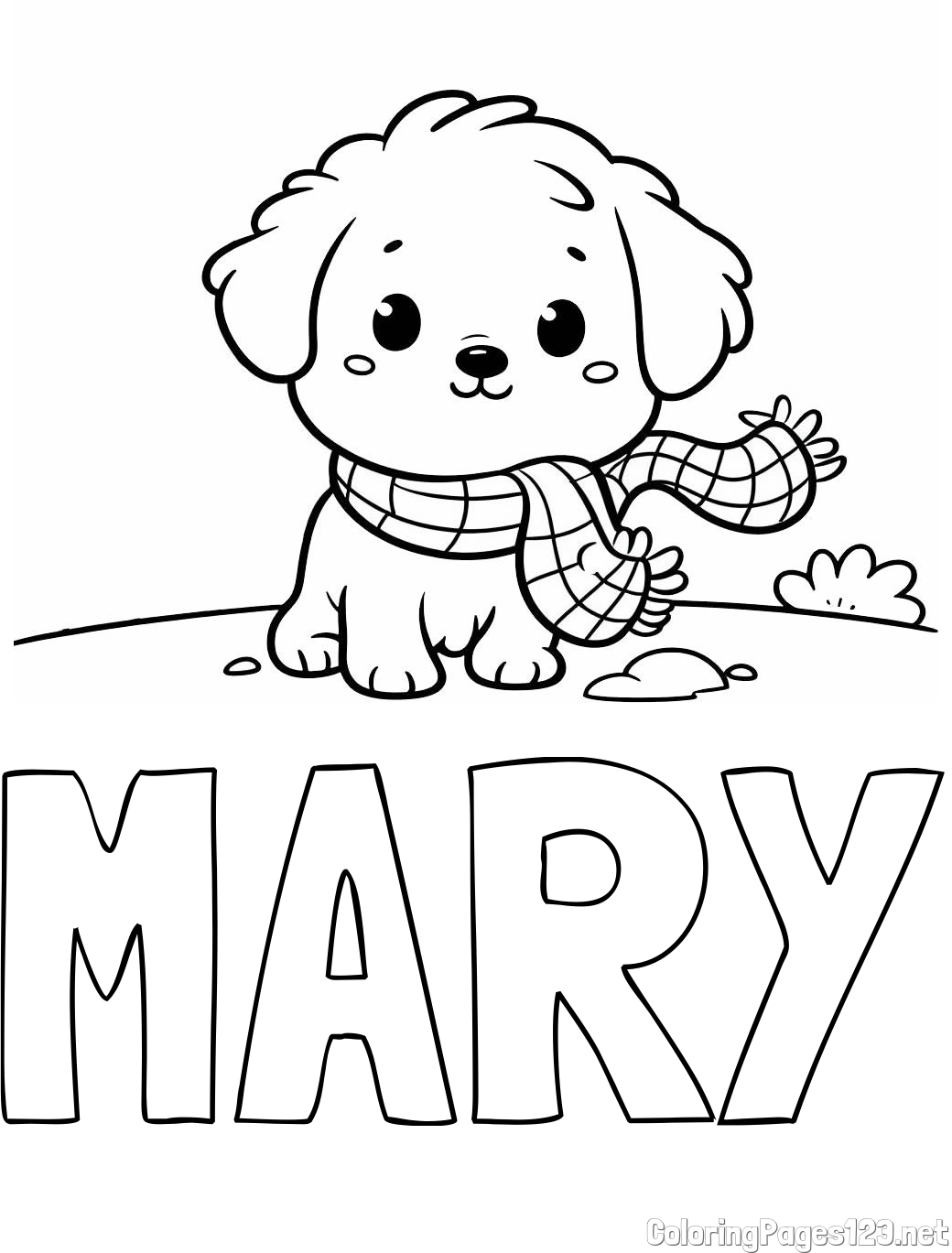 MARY Coloring Page and Coloring Page of an Adorable Puppy