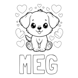Online Created Coloring Page - MEG Coloring Page and Coloring Page of a Cute Dog and Hearts