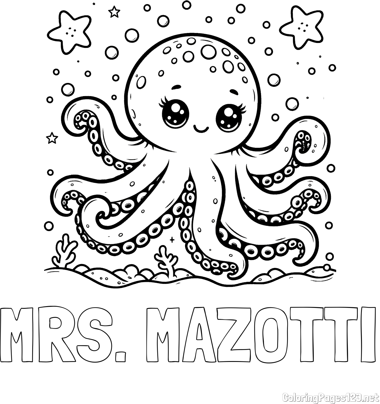 MRS. MAZOTTI Coloring Page and Coloring Page of an Octopus in the Sea