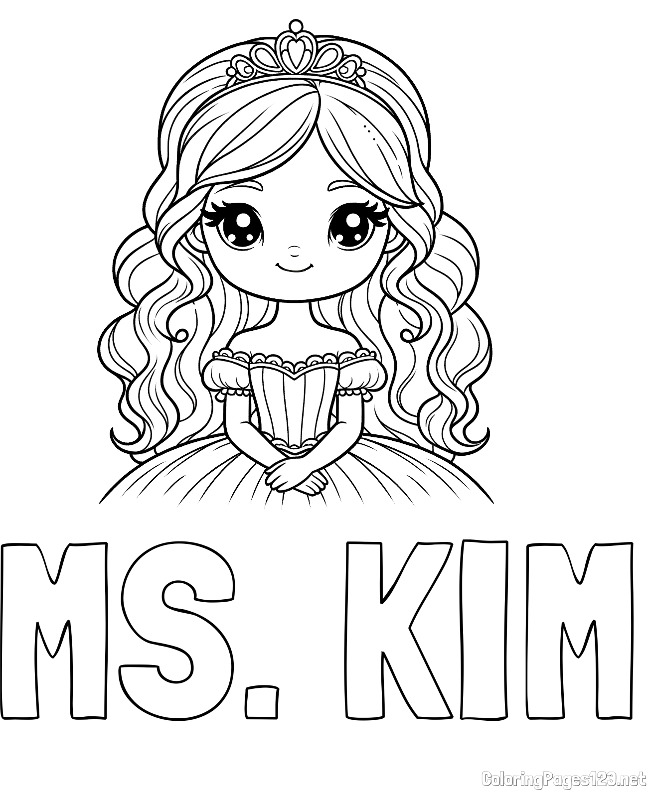 MS. KIM Coloring Page and Coloring Page of a Cute Princess with Big Eyes