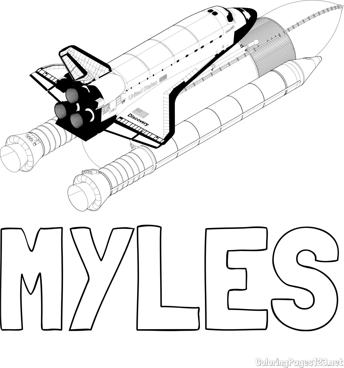 MYLES Coloring Page and Space Shuttle Discovery Coloring Page