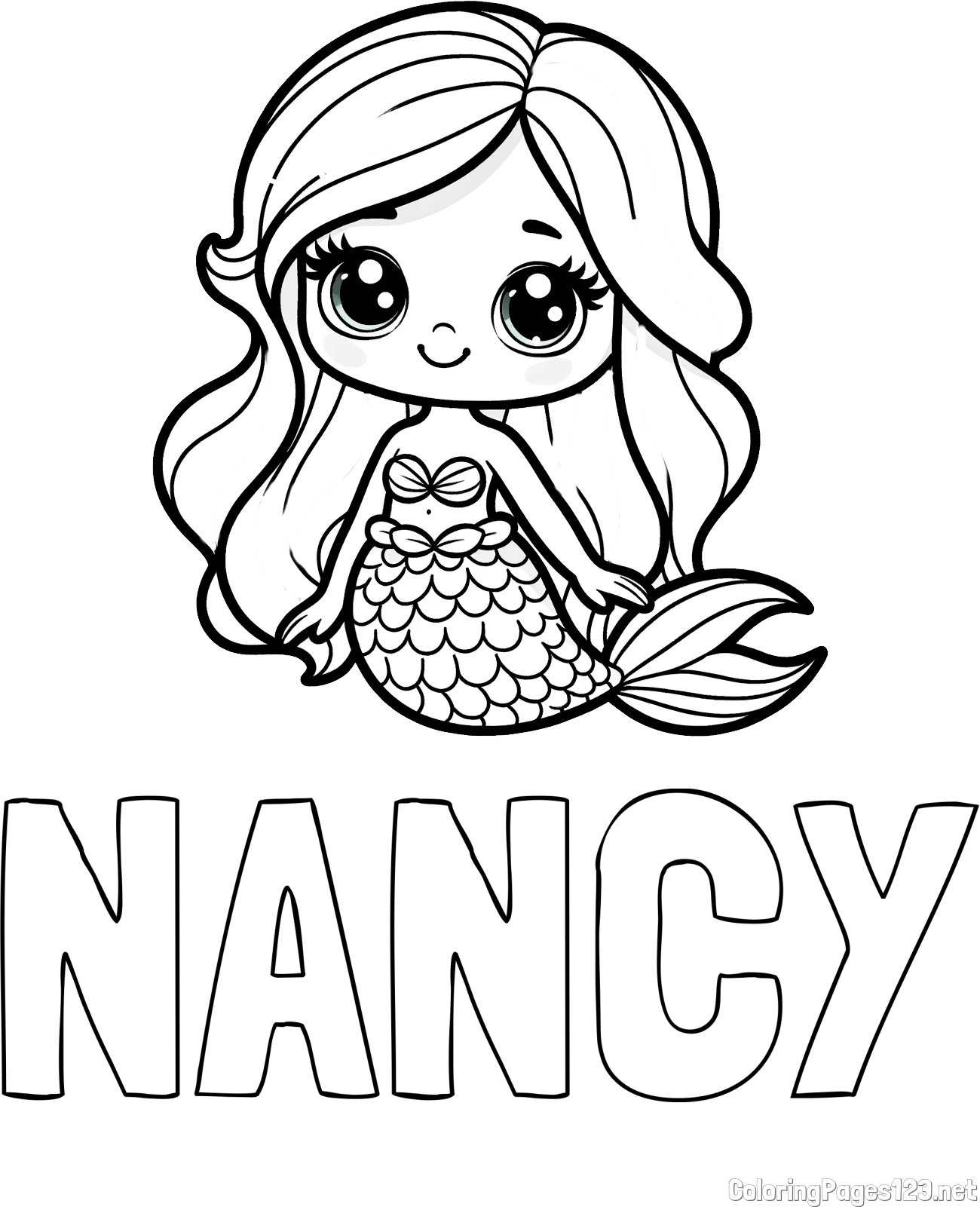 NANCY Coloring Page and Coloring Page of a Very Cute Little Mermaid